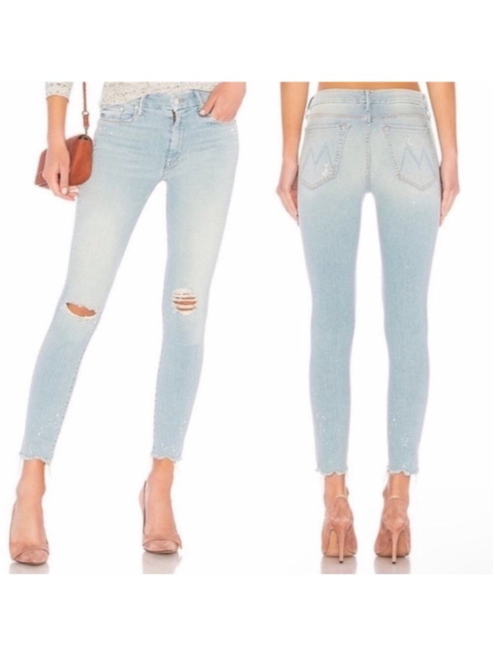 Mother High Waisted The Looker Sacred Slit Ankle Jeans in Nice Shot